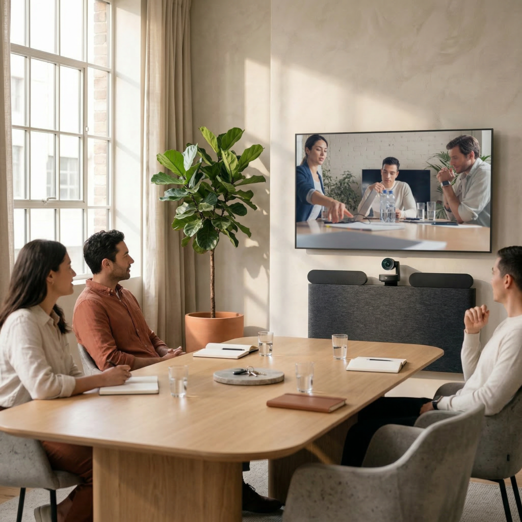 Conference room with wall-mounted display