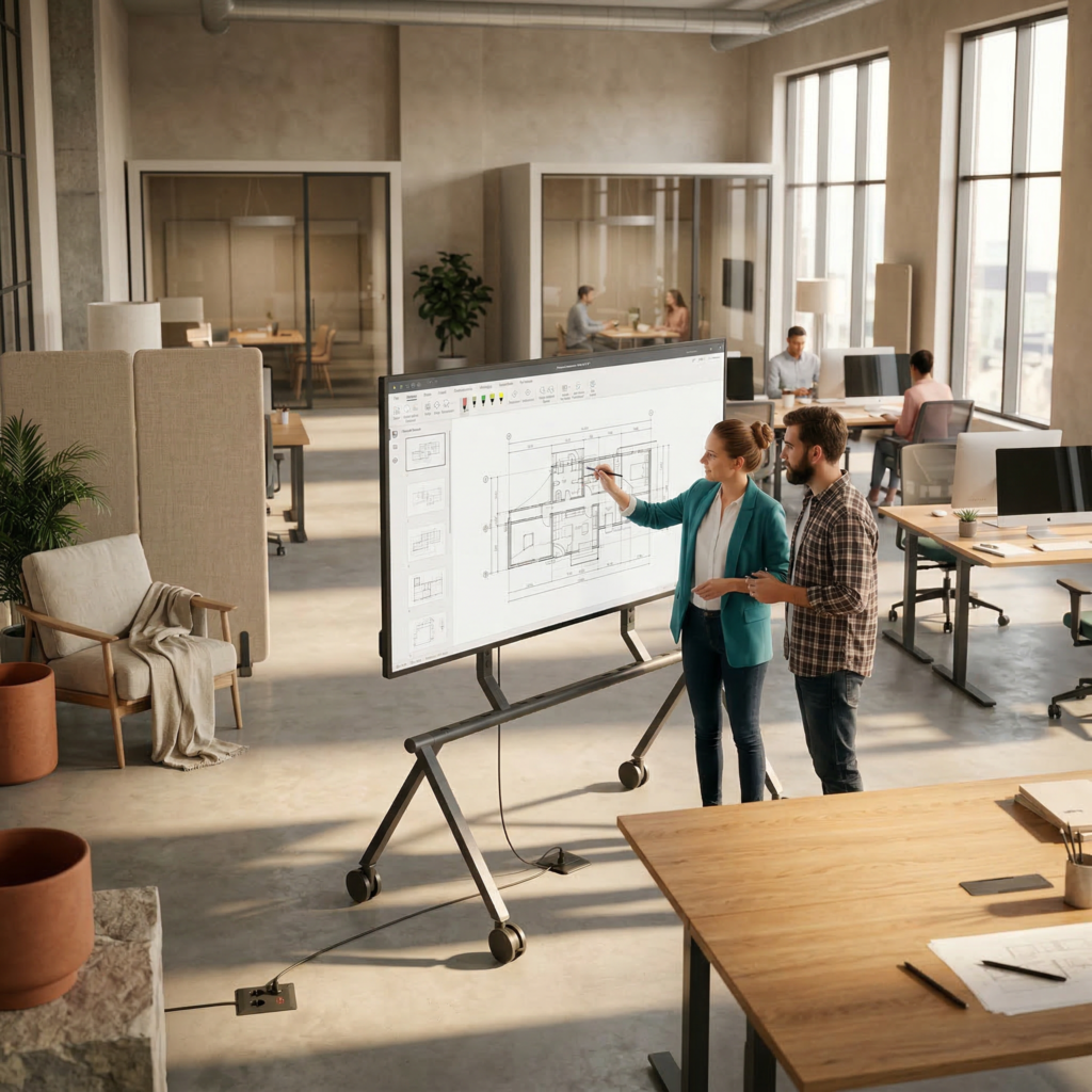 Open plan office with collaborative workspace